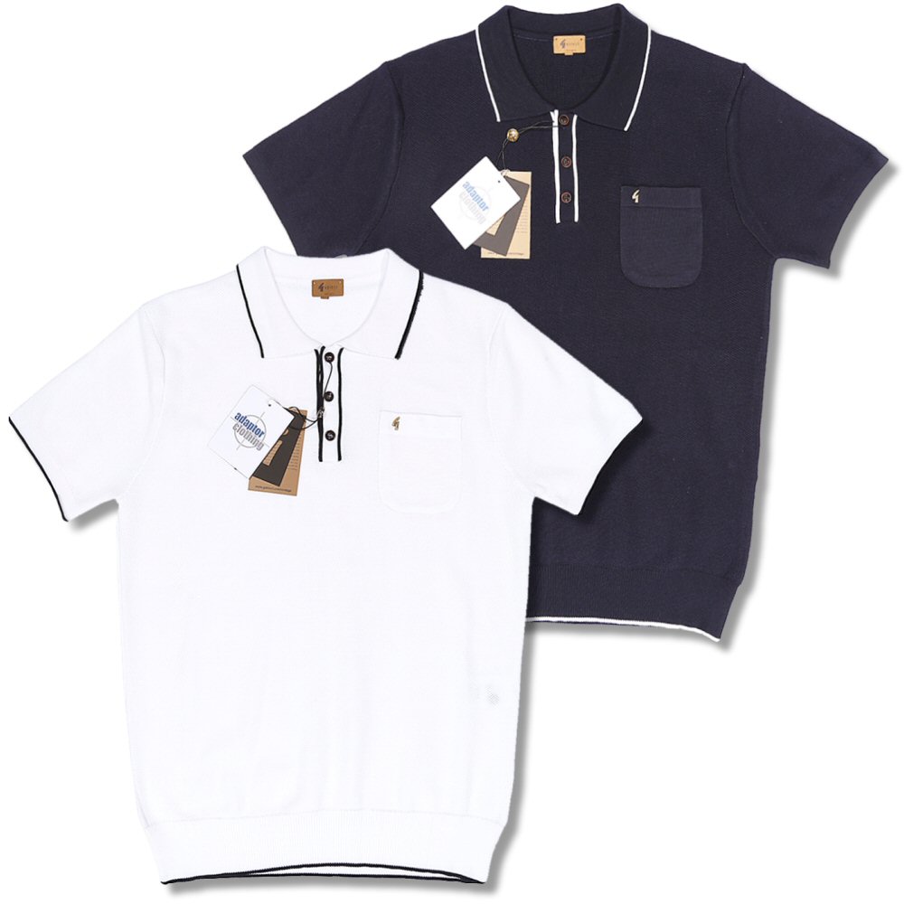 /Gabicci Vintage Mod Retro 60's S/S Airtex Knit Polo Shirt Adaptor